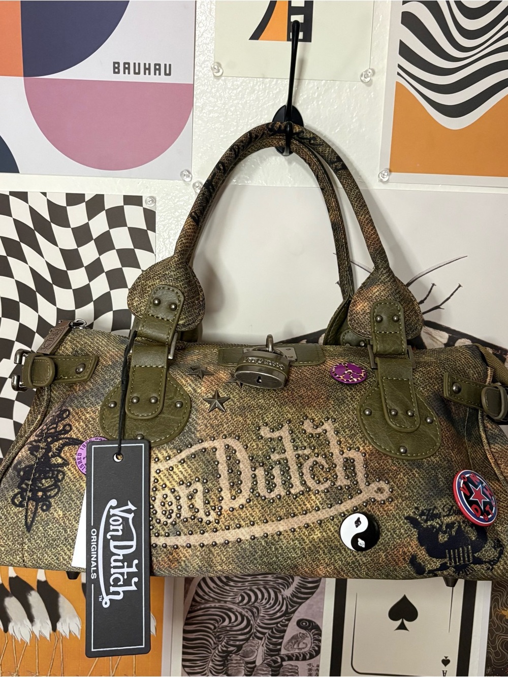 Von Dutch NWT Y2K Studded Graffiti Satchel Handbag